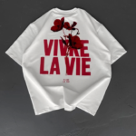 Baskılı Oversize Bisiklet Yaka T-shirt - Beyaz