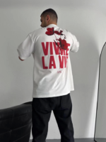 Baskılı Oversize Bisiklet Yaka T-shirt - Beyaz - Görsel 3