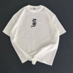 Baskılı Oversize Bisiklet Yaka T-shirt - Beyaz