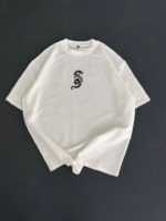 Baskılı Oversize Bisiklet Yaka T-shirt - Beyaz