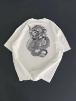 Baskılı Oversize Bisiklet Yaka T-shirt - Beyaz - Görsel 3