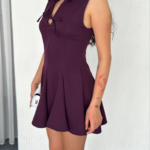 Göğüs Bağlamalı Kolsuz Mini Boy Elbise - Gül Kurusu