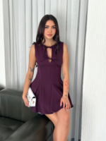 Göğüs Bağlamalı Kolsuz Mini Boy Elbise - Gül Kurusu - Görsel 3