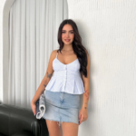 Askılı Dekolte Deraylı Crop - Açık Mavi