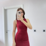 Kolsuz Büzgülü Uzun Elbise - Kırmızı