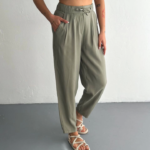 Yüksel Bel Rahat Paça Pantalon - Su Yeşili