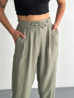Yüksel Bel Rahat Paça Pantalon - Su Yeşili - Görsel 3