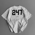 Baskılı Oversize Bisiklet Yaka T-shirt - Beyaz