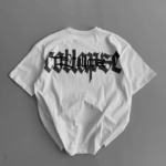 Baskılı Oversize Bisiklet Yaka T-shirt - Beyaz