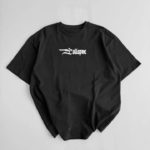 Baskılı Oversize Bisiklet Yaka T-shirt - Siyah