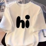 Baskılı Oversize Bisiklet Yaka T-shirt - Beyaz