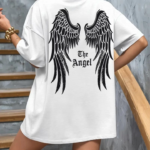 Baskılı Oversize Bisiklet Yaka T-shirt - Beyaz