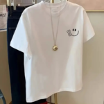 Baskılı Oversize Bisiklet Yaka T-shirt - Beyaz