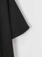 Baskılı Oversize Bisiklet Yaka T-shirt - Siyah - Görsel 3