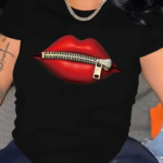 Baskılı Oversize Bisiklet Yaka T-shirt - Siyah