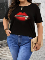 Baskılı Oversize Bisiklet Yaka T-shirt - Siyah - Görsel 3