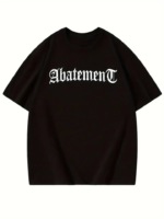 Baskılı Oversize Bisiklet Yaka T-shirt - Siyah - Görsel 2