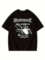 Baskılı Oversize Bisiklet Yaka T-shirt - Siyah - Görsel 3