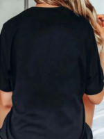 Baskılı Oversize Bisiklet Yaka T-shirt - Siyah - Görsel 2