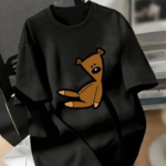 Baskılı Oversize Bisiklet Yaka T-shirt - Siyah