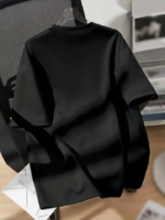 Baskılı Oversize Bisiklet Yaka T-shirt - Siyah - Görsel 4