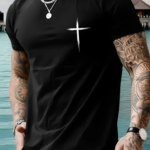 Baskılı Oversize Bisiklet Yaka T-shirt - Siyah