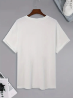 Baskılı Oversize Bisiklet Yaka T-shirt - Beyaz - Görsel 4