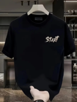 Baskılı Oversize Bisiklet Yaka T-shirt - Siyah - Görsel 2