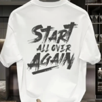 Baskılı Oversize Bisiklet Yaka T-shirt - Beyaz