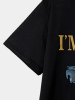 Baskılı Oversize Bisiklet Yaka T-shirt - Siyah - Görsel 2