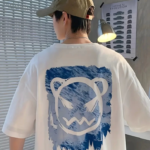 Baskılı Oversize Bisiklet Yaka T-shirt - Beyaz