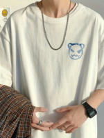 Baskılı Oversize Bisiklet Yaka T-shirt - Beyaz - Görsel 4