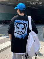 Baskılı Oversize Bisiklet Yaka T-shirt - Siyah