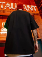 Erkek Büyük Beden Kart Baskılı Düz Renk Kısa Kollu Bisiklet Yaka Tişört Gündelik Giyim - Siyah - Görsel 2