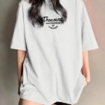 Thousand Baskılı Oversize Bisiklet Yaka T-shirt - Beyaz