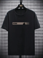 Baskılı Oversize Bisiklet Yaka T-shirt - Siyah