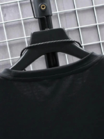 Baskılı Oversize Bisiklet Yaka T-shirt - Siyah - Görsel 4