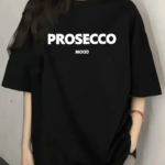 Baskılı Oversize Bisiklet Yaka T-shirt - Siyah