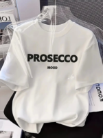 Baskılı Oversize Bisiklet Yaka T-shirt - Beyaz