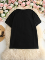 Baskılı Oversize Bisiklet Yaka T-shirt - Siyah - Görsel 2