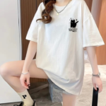 Baskılı Oversize Bisiklet Yaka T-shirt - Beyaz