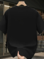 Baskılı Oversize Bisiklet Yaka T-shirt - Siyah - Görsel 2