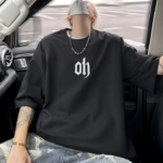 Baskılı Oversize Bisiklet Yaka T-shirt - Siyah