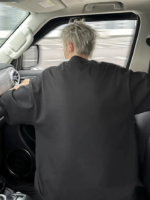 Baskılı Oversize Bisiklet Yaka T-shirt - Siyah - Görsel 2