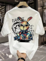 Baskılı Oversize Bisiklet Yaka T-shirt - Beyaz
