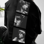 Baskılı Oversize Bisiklet Yaka T-shirt - Siyah