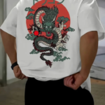 Baskılı Oversize Bisiklet Yaka T-shirt - Beyaz