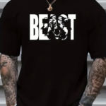 Baskılı Oversize Bisiklet Yaka T-shirt - Siyah