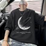 Baskılı Oversize Bisiklet Yaka T-shirt - Siyah