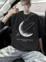 Baskılı Oversize Bisiklet Yaka T-shirt - Siyah - Görsel 2